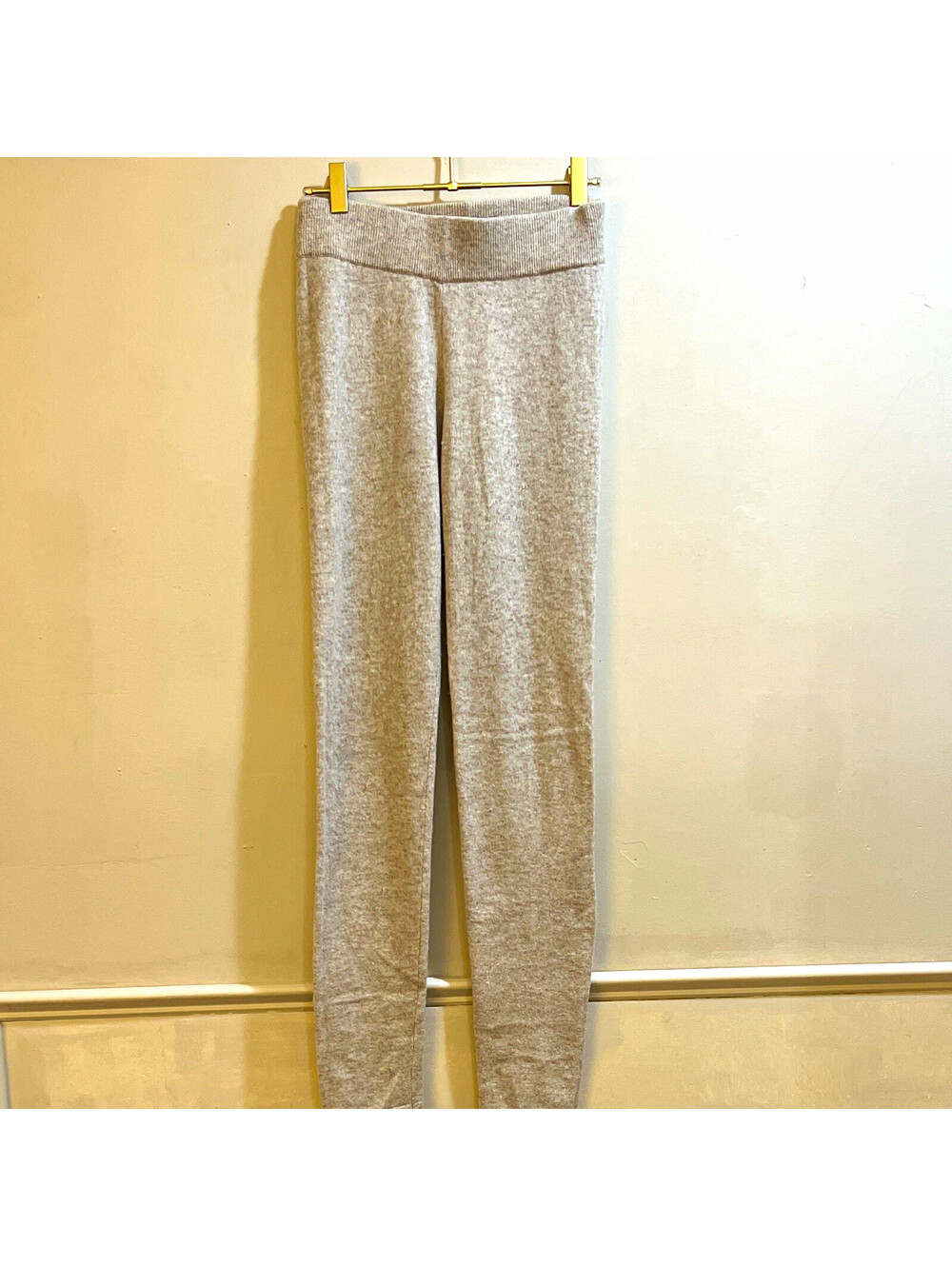 MAX&MOI Women’s Beige Solid Knit Merino Wool Cashmere Straight Pants EU 38